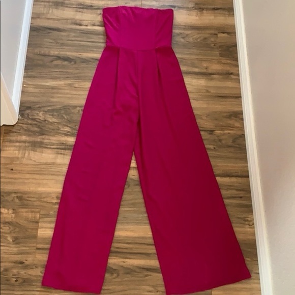 Lucy Paris,Striking Natalie Strapless Fuchsia Wide-Leg Jumpsuit EUC Size Medium - Picture 4 of 5